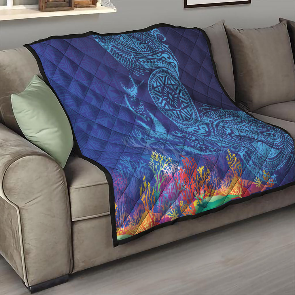 Fijian Tribal Manta Ray Quilt Masi Motif with Coral Reef Ocean Vibe