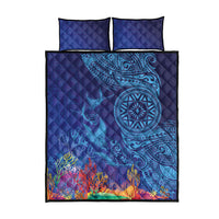 Fijian Tribal Manta Ray Quilt Bed Set Masi Motif with Coral Reef Ocean Vibe