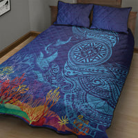 Fijian Tribal Manta Ray Quilt Bed Set Masi Motif with Coral Reef Ocean Vibe