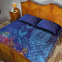 Fijian Tribal Manta Ray Quilt Bed Set Masi Motif with Coral Reef Ocean Vibe