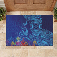 Fijian Tribal Manta Ray Rubber Doormat Masi Motif with Coral Reef Ocean Vibe