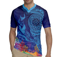 Fijian Tribal Manta Ray Rugby Jersey Masi Motif with Coral Reef Ocean Vibe