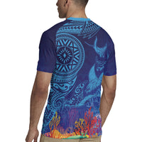 Fijian Tribal Manta Ray Rugby Jersey Masi Motif with Coral Reef Ocean Vibe