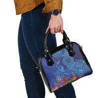 Fijian Tribal Manta Ray Shoulder Handbag Masi Motif with Coral Reef Ocean Vibe