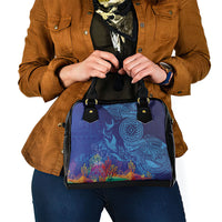 Fijian Tribal Manta Ray Shoulder Handbag Masi Motif with Coral Reef Ocean Vibe