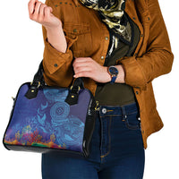 Fijian Tribal Manta Ray Shoulder Handbag Masi Motif with Coral Reef Ocean Vibe