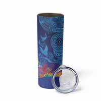 Fijian Tribal Manta Ray Skinny Tumbler Masi Motif with Coral Reef Ocean Vibe