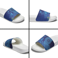 Fijian Tribal Manta Ray Slide Sandals Masi Motif with Coral Reef Ocean Vibe