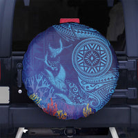 Fijian Tribal Manta Ray Spare Tire Cover Masi Motif with Coral Reef Ocean Vibe