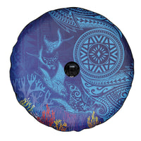 Fijian Tribal Manta Ray Spare Tire Cover Masi Motif with Coral Reef Ocean Vibe