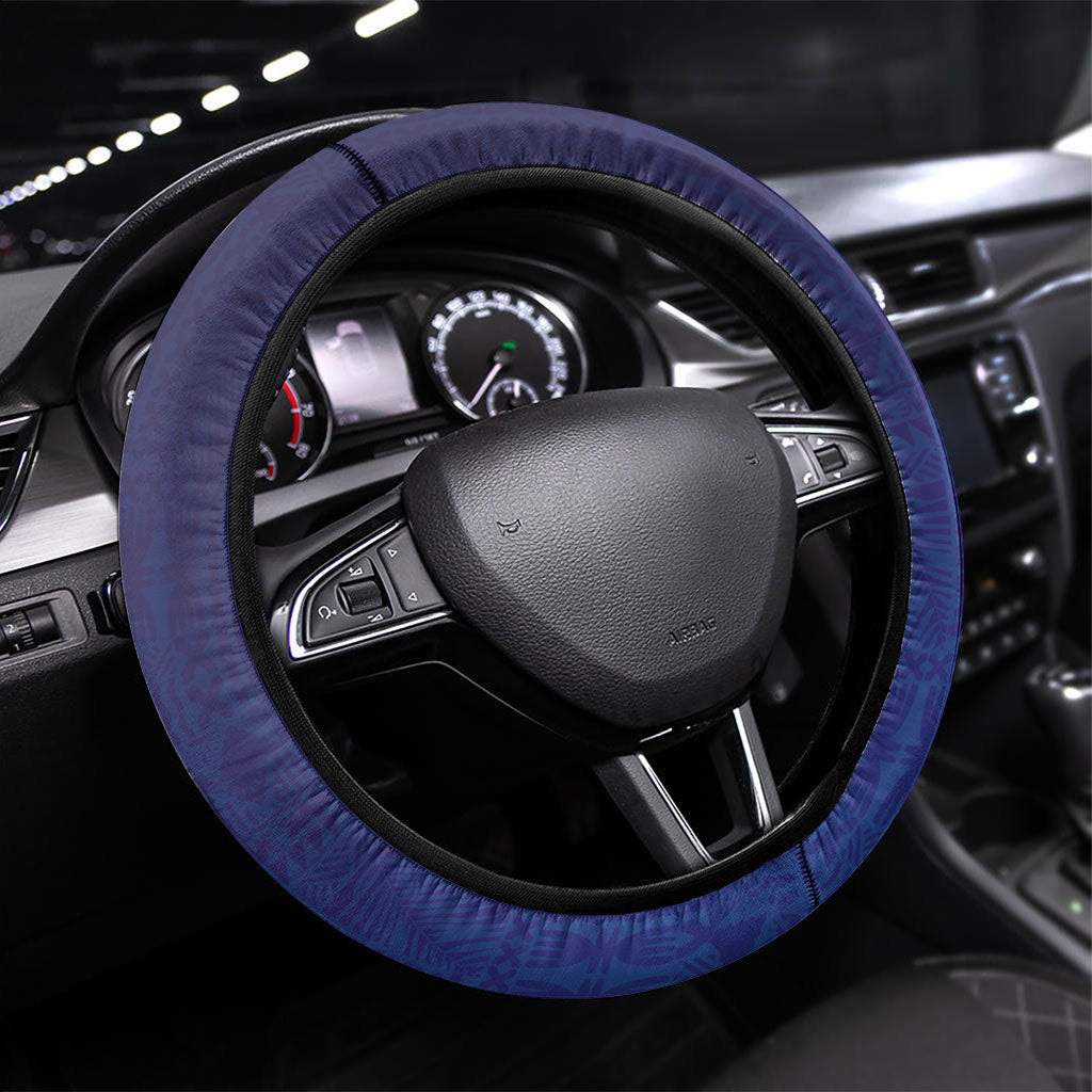 Fijian Tribal Manta Ray Steering Wheel Cover Masi Motif with Coral Reef Ocean Vibe