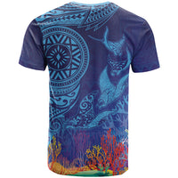 Fijian Tribal Manta Ray T Shirt Masi Motif with Coral Reef Ocean Vibe