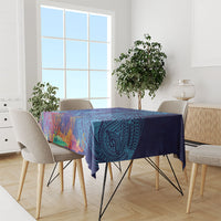 Fijian Tribal Manta Ray Tablecloth Masi Motif with Coral Reef Ocean Vibe