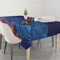 Fijian Tribal Manta Ray Tablecloth Masi Motif with Coral Reef Ocean Vibe