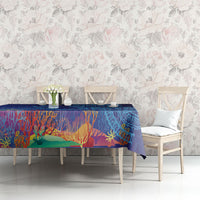 Fijian Tribal Manta Ray Tablecloth Masi Motif with Coral Reef Ocean Vibe