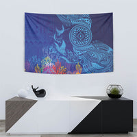 Fijian Tribal Manta Ray Tapestry Masi Motif with Coral Reef Ocean Vibe