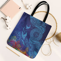 Fijian Tribal Manta Ray Tote Bag Masi Motif with Coral Reef Ocean Vibe
