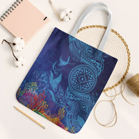 Fijian Tribal Manta Ray Tote Bag Masi Motif with Coral Reef Ocean Vibe