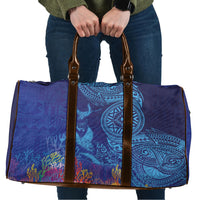 Fijian Tribal Manta Ray Travel Bag Masi Motif with Coral Reef Ocean Vibe