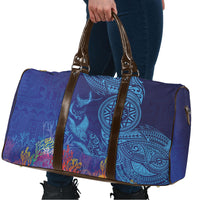 Fijian Tribal Manta Ray Travel Bag Masi Motif with Coral Reef Ocean Vibe