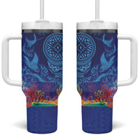 Fijian Tribal Manta Ray Tumbler With Handle Masi Motif with Coral Reef Ocean Vibe