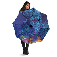 Fijian Tribal Manta Ray Umbrella Masi Motif with Coral Reef Ocean Vibe
