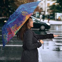 Fijian Tribal Manta Ray Umbrella Masi Motif with Coral Reef Ocean Vibe