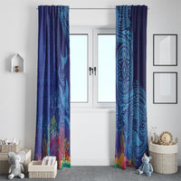 Fijian Tribal Manta Ray Window Curtain Masi Motif with Coral Reef Ocean Vibe
