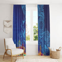Fijian Tribal Manta Ray Window Curtain Masi Motif with Coral Reef Ocean Vibe