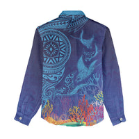 Fijian Tribal Manta Ray Women Casual Shirt Masi Motif with Coral Reef Ocean Vibe