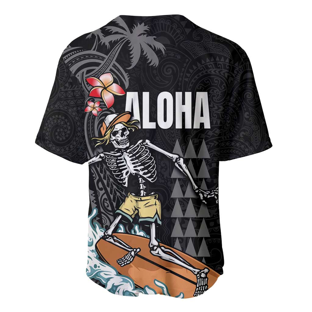 Hawaiian Halloween Skeleton Surfing Baseball Jersey Polynesian Tribal Tattoo and Hawaiian Pattern LT03 - Polynesian Pride