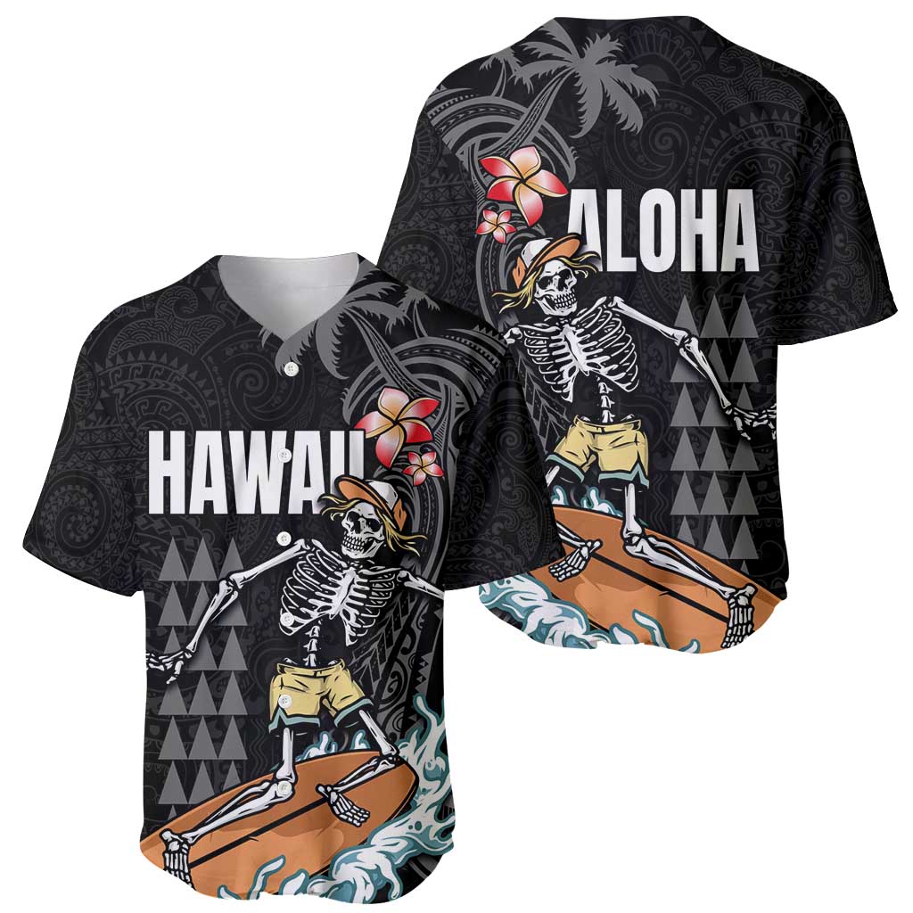 Hawaiian Halloween Skeleton Surfing Baseball Jersey Polynesian Tribal Tattoo and Hawaiian Pattern LT03 - Polynesian Pride