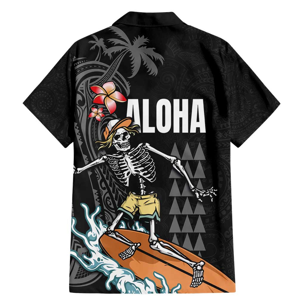 Hawaiian Halloween Skeleton Surfing Family Matching Short Sleeve Bodycon Dress and Hawaiian Shirt Polynesian Tribal Tattoo and Hawaiian Pattern LT03 - Polynesian Pride