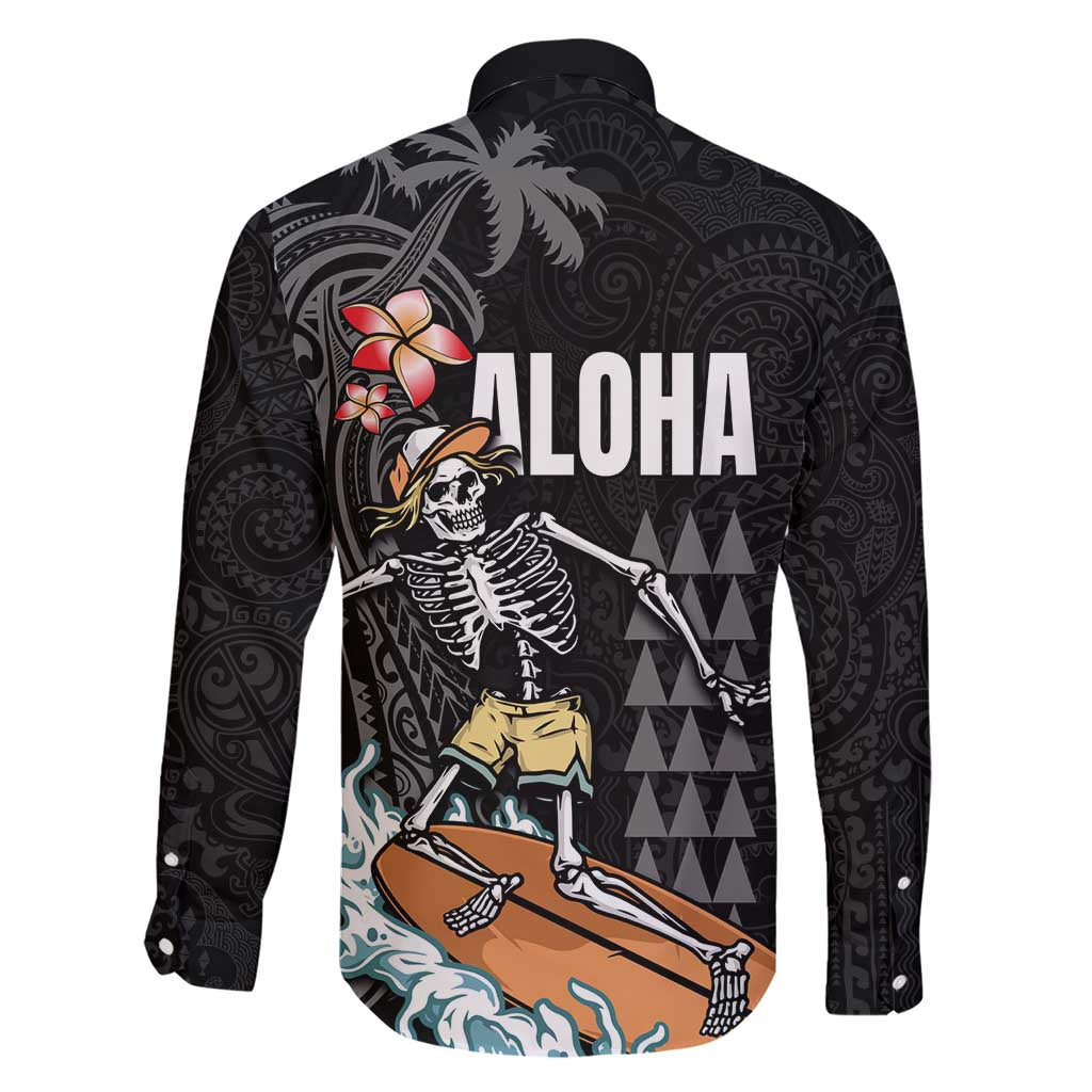 Hawaiian Halloween Skeleton Surfing Family Matching Short Sleeve Bodycon Dress and Hawaiian Shirt Polynesian Tribal Tattoo and Hawaiian Pattern LT03 - Polynesian Pride