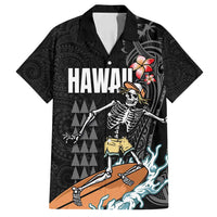 Hawaiian Halloween Skeleton Surfing Family Matching Tank Maxi Dress and Hawaiian Shirt Polynesian Tribal Tattoo and Hawaiian Pattern LT03 Dad's Shirt - Short Sleeve Black - Polynesian Pride