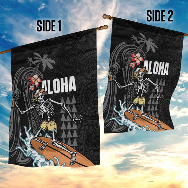 Hawaiian Halloween Skeleton Surfing Garden Flag Polynesian Tribal ...