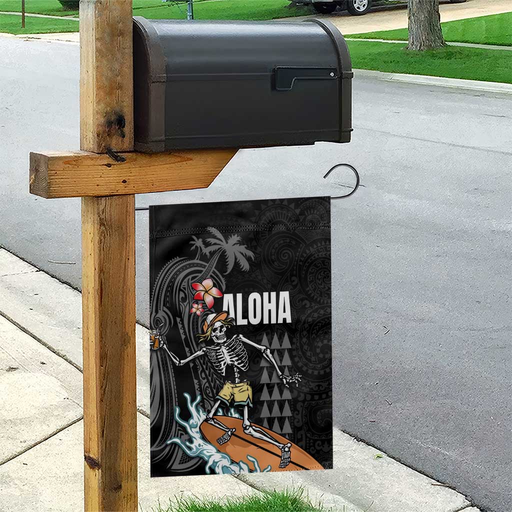 Hawaiian Halloween Skeleton Surfing Garden Flag Polynesian Tribal Tattoo and Hawaiian Pattern