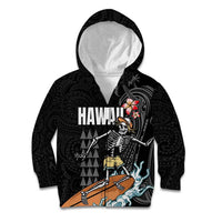 Hawaiian Halloween Skeleton Surfing Kid Hoodie Polynesian Tribal Tattoo and Hawaiian Pattern
