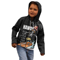 Hawaiian Halloween Skeleton Surfing Kid Hoodie Polynesian Tribal Tattoo and Hawaiian Pattern