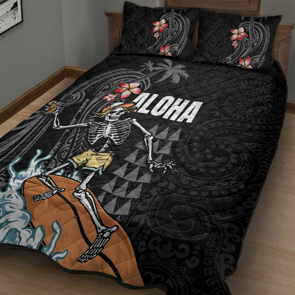 Hawaiian Halloween Skeleton Surfing Quilt Bed Set Polynesian Tribal ...