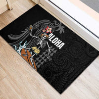 Hawaiian Halloween Skeleton Surfing Rubber Doormat Polynesian Tribal Tattoo and Hawaiian Pattern