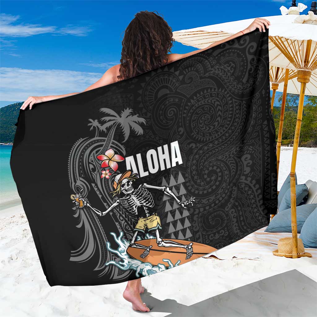 Hawaiian Halloween Skeleton Surfing Sarong Polynesian Tribal Tattoo and Hawaiian Pattern LT03 One Size 44 x 66 inches Black - Polynesian Pride