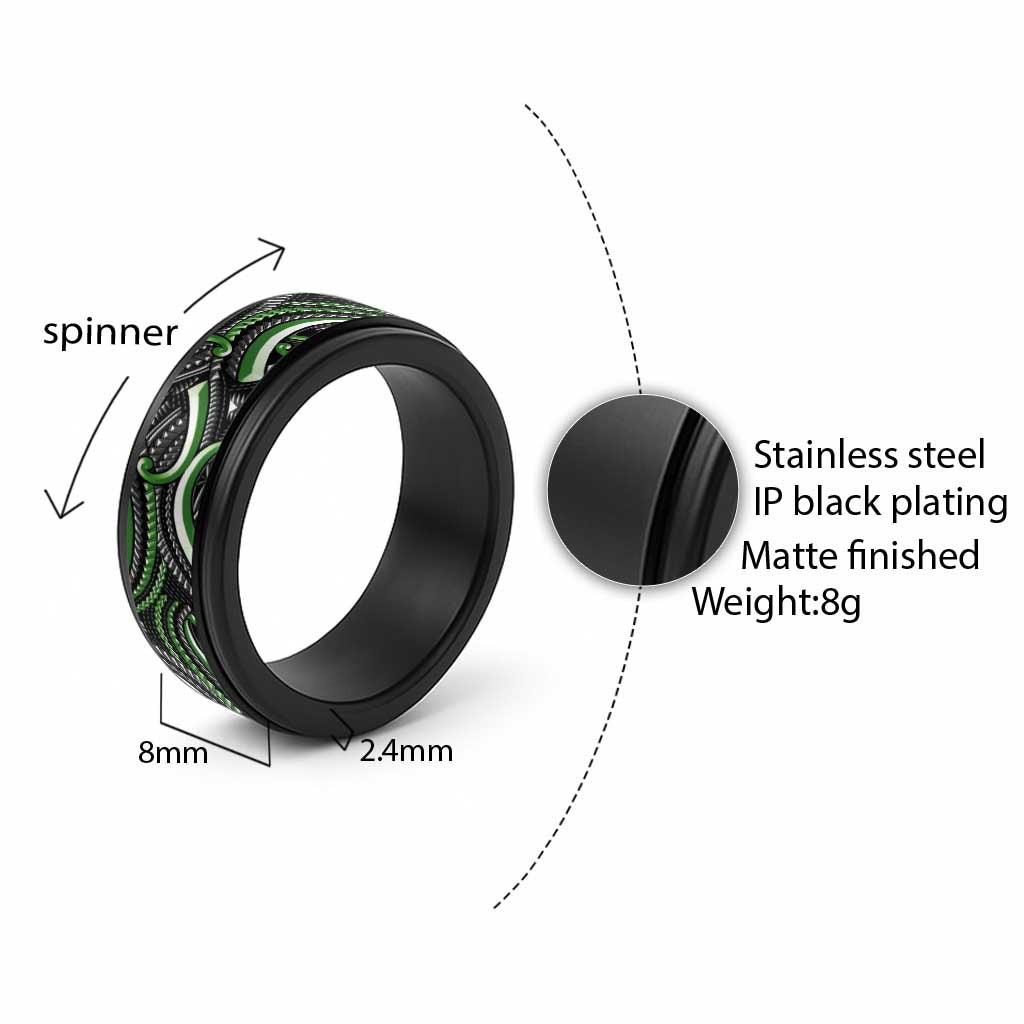 Traditional Samoan Tattoo Art Green Color Spinner Ring - Polynesian Pride