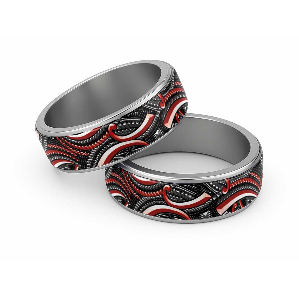 Traditional Samoan Tattoo Art Red Color Classic Ring - Polynesian Pride