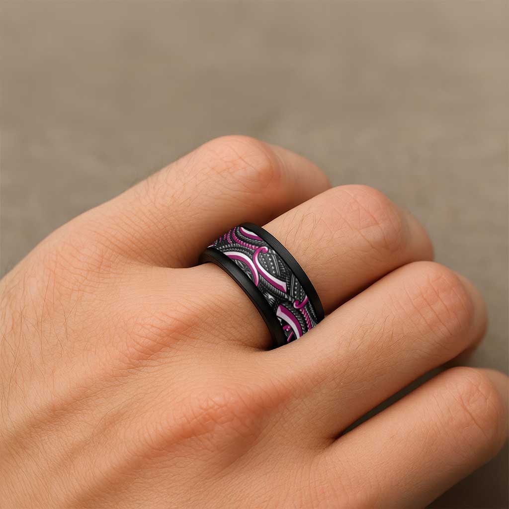 Traditional Samoan Tattoo Art Pink Color Spinner Ring - Polynesian Pride