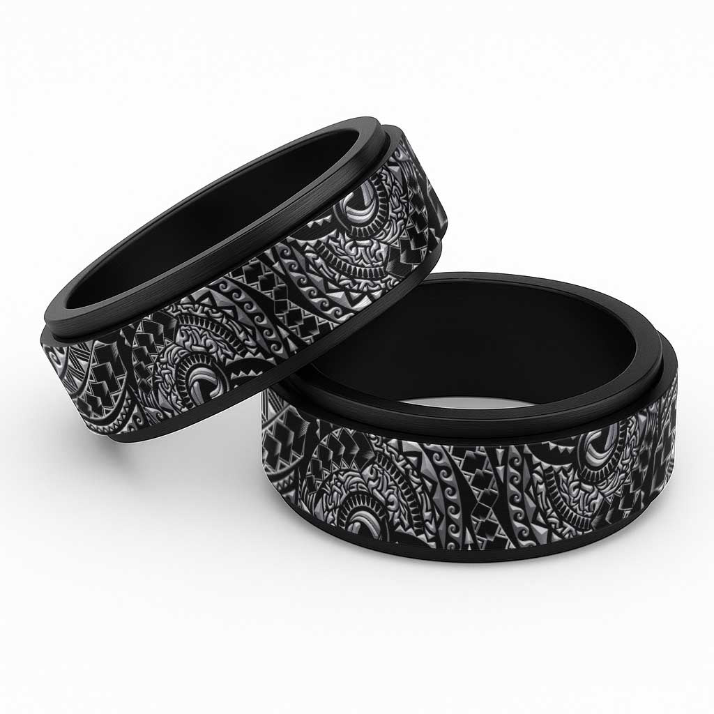 Traditional Polynesian Maori Tattoo Silver Art Spinner Ring - Polynesian Pride