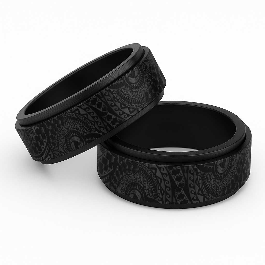 Traditional Polynesian Maori Tattoo Black Color Spinner Ring - Polynesian Pride