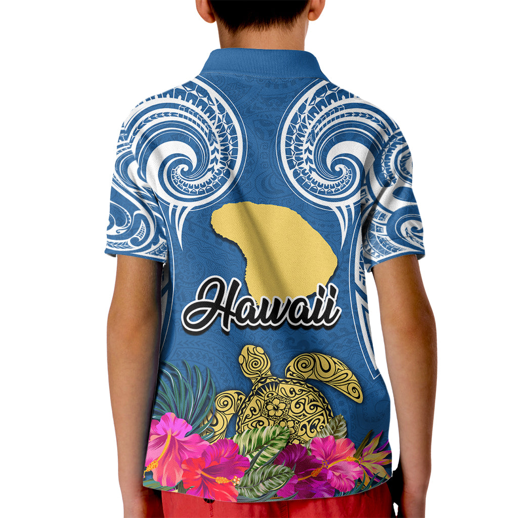 Hawaii Lanai Island Kid Polo Shirt Hibiscus Turle and Map with Polynesian Spiral LT03 - Polynesian Pride