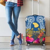 Hawaii Lanai Island Luggage Cover Hibiscus Turle and Map with Polynesian Spiral LT03 - Polynesian Pride