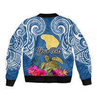 Custom Hawaii Lanai Island Bomber Jacket Hibiscus Turle and Map with Polynesian Spiral LT03 - Polynesian Pride